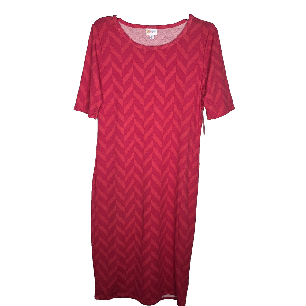 LuLaRoe Womens Pink Chevron SZ L Julia Bodycon Dress Midi Stretch NEW
